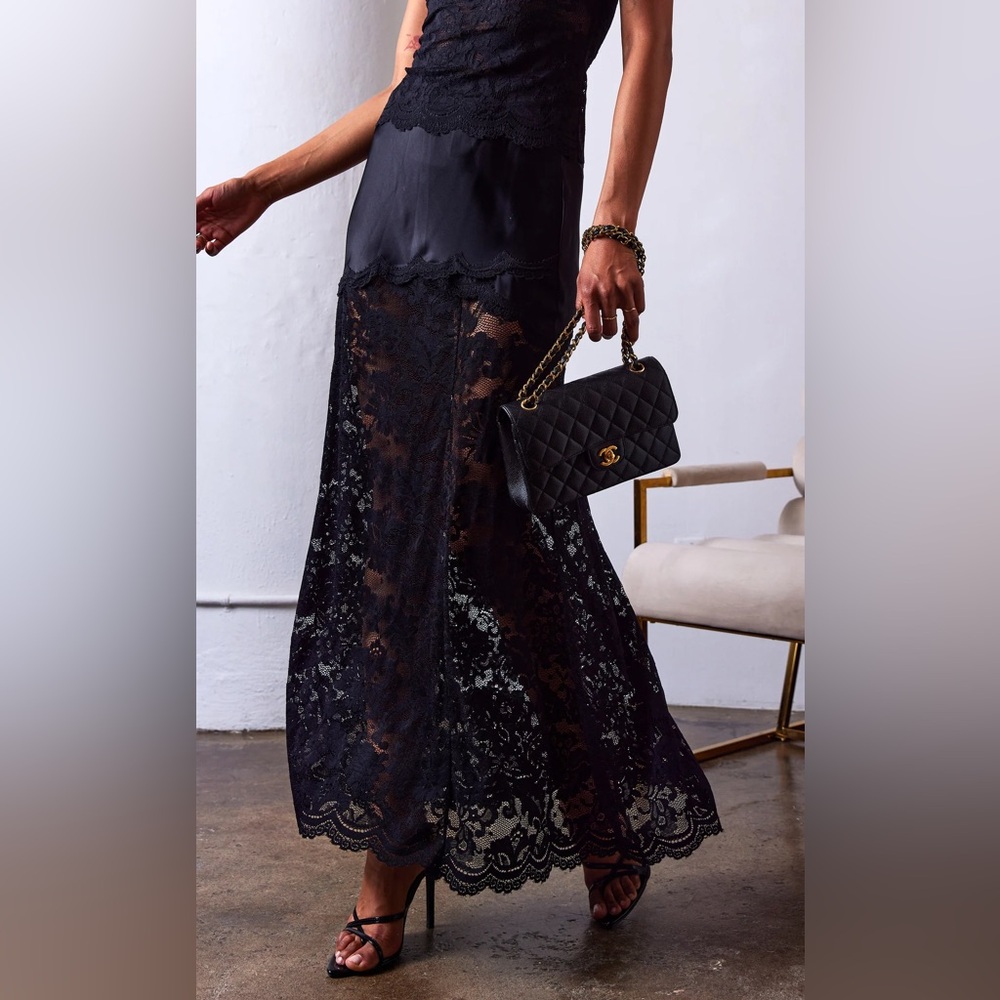 GENERATION LOVE PERRINE LACE COMBO SATIN SKIRT IN BLACK, XS